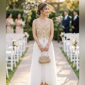 F.I.E.S.T.A Fashion -Elegant White and Gold Dress (M)